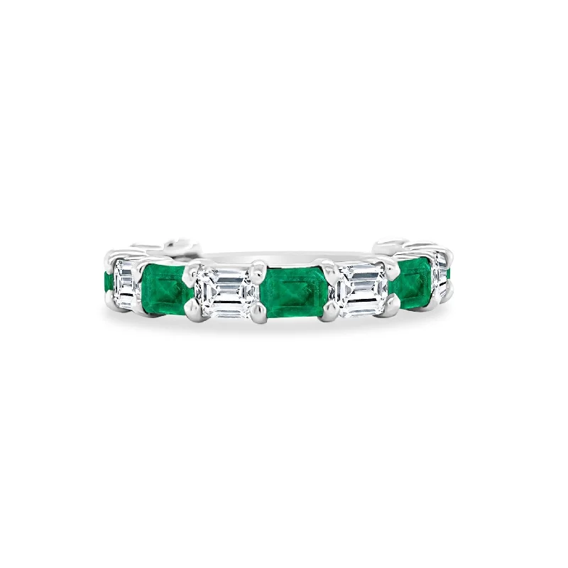 vintage-style rings for women -Chasing Diamond & Emerald Cut Emerald Band