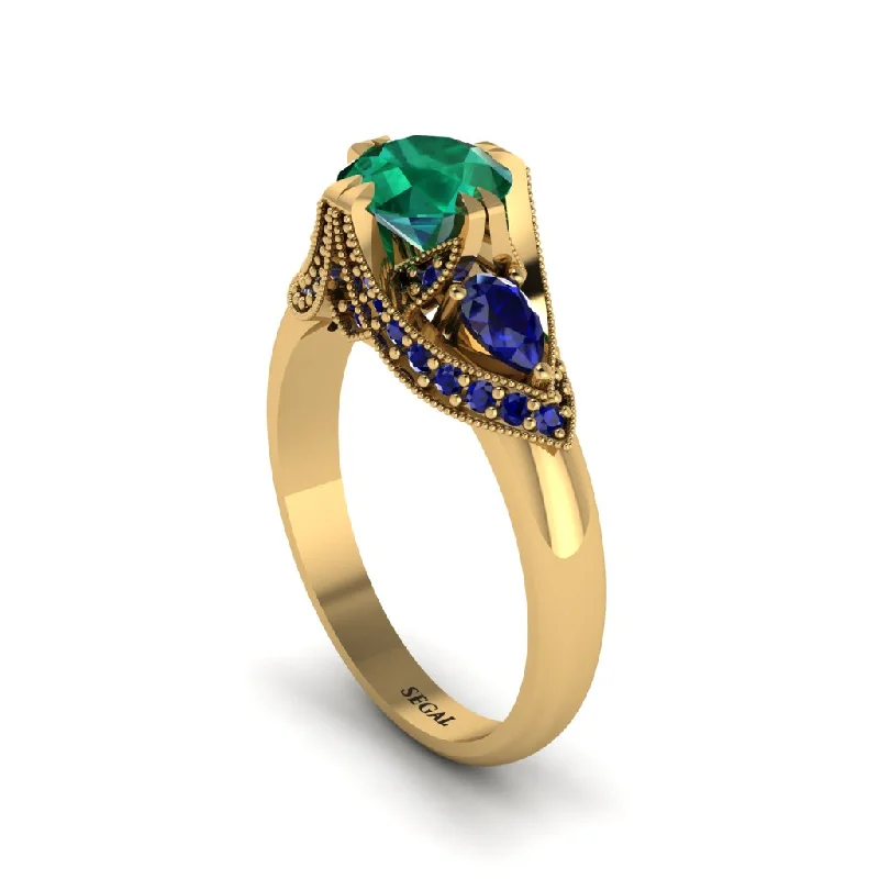 Emerald Vintage Round Cut Engagement Ring - Kali No. 64