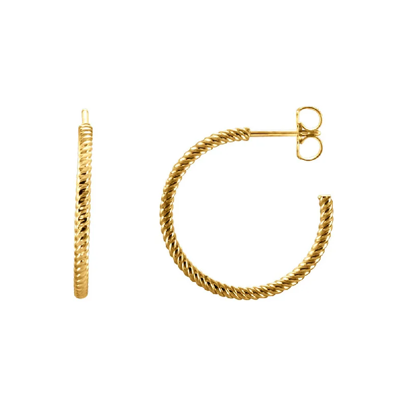 thick hoop earrings for women -Rope Round Hoop Earrings in 14k Yellow Gold, 21mm (13/16 Inch)