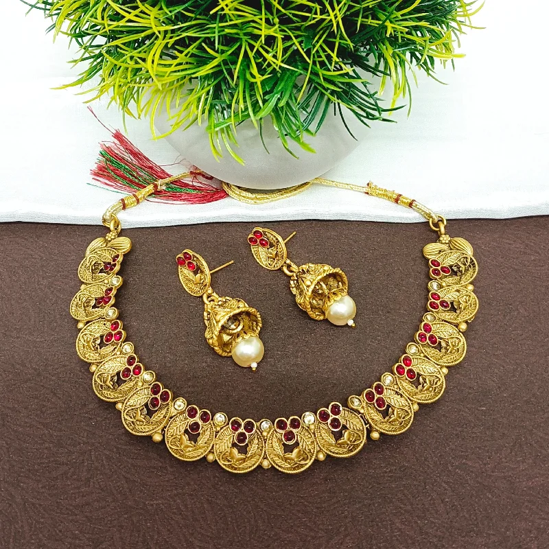 celestial necklaces for women -Darshana Jewels Pota Stone Gold Plated  Necklace Set