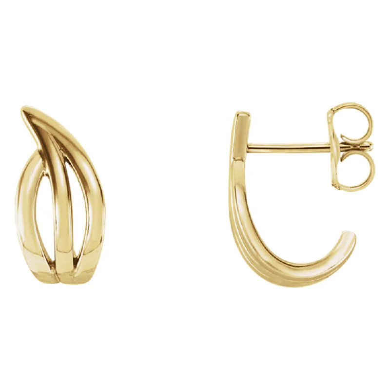 best luxury earrings for women -5 x 14mm (9/16 Inch) 14k Yellow Gold Small Freeform J-Hoop Earrings