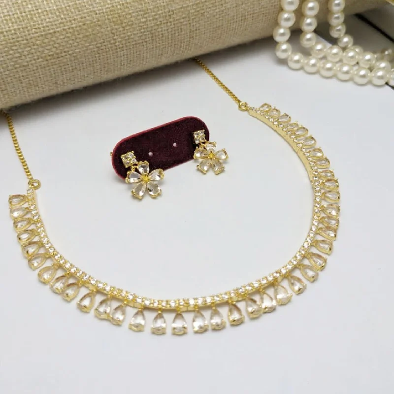 dainty charm necklaces for women -Aamrapali Gold Plated Crystal Stone Necklace Set