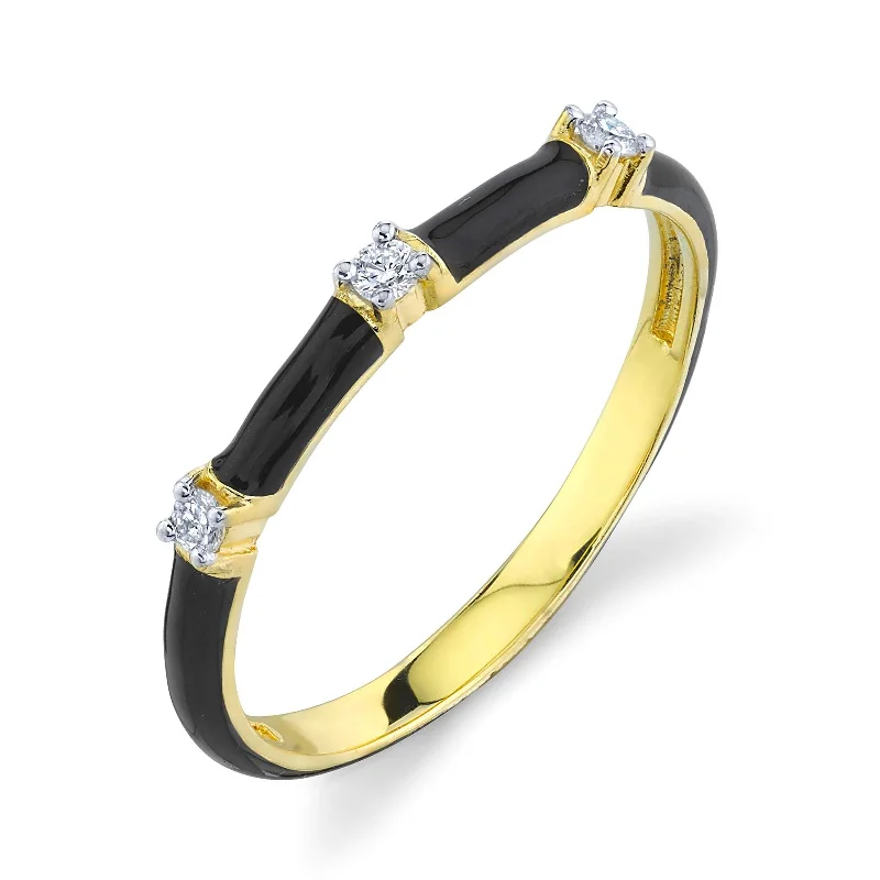 stackable rings for women -Diamond and Black Enamel Band