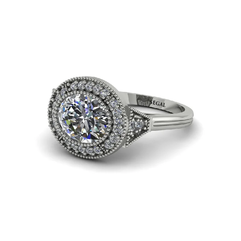 Oval Cut Diamond Milgrain Halo Engagement Ring - Alexandria No. 3