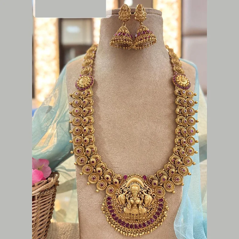 birthstone necklaces for women -Jewel Addiction Gold Plated Pota Stone And Pearls Temple Long Necklace Set