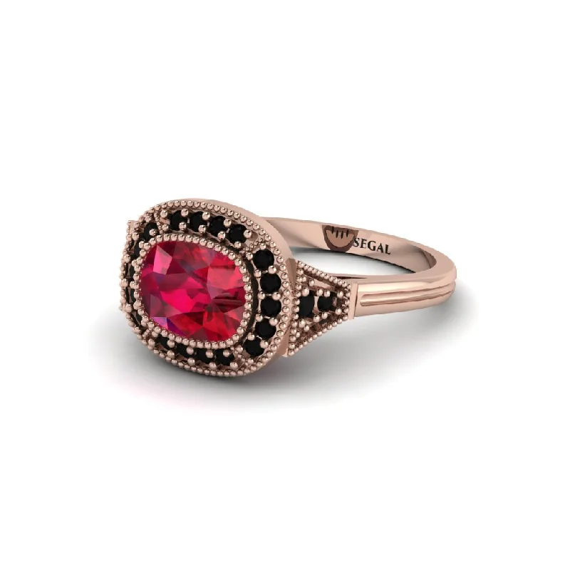 Cushion Cut Ruby Milgrain Halo Engagement Ring - Blake No. 41