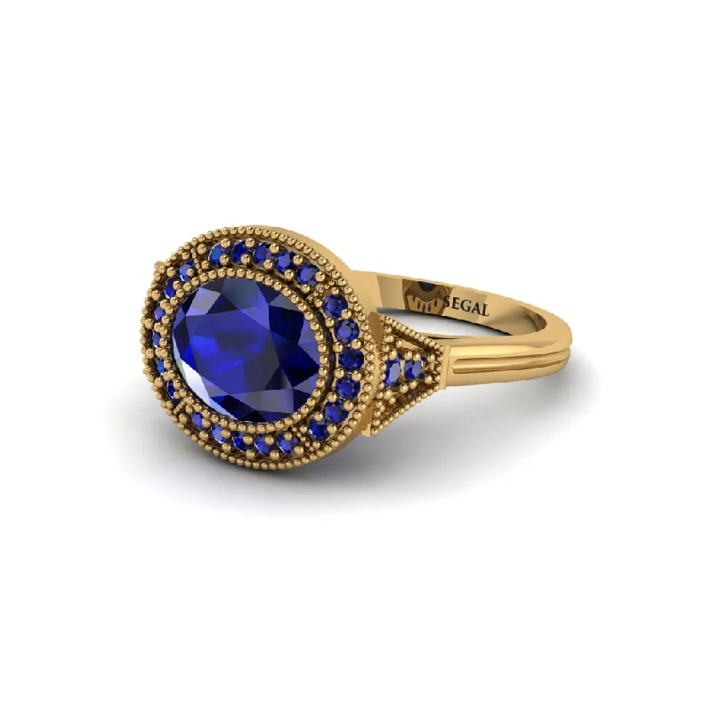 Oval Cut Sapphire Milgrain Halo Engagement Ring - Alexandria No. 73