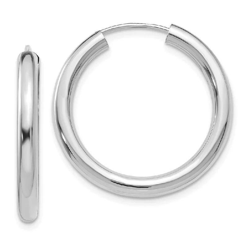 silver earrings for women -3mm x 25mm 14k White Gold Polished Endless Tube Hoop Earrings