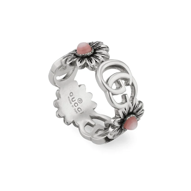 boho rings for women -Double G Flower Ring with Pink Mother of Pearl