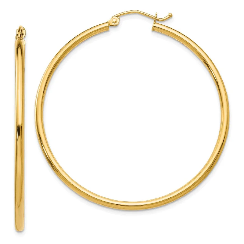 vintage earrings for women -2mm, 14k Yellow Gold Classic Round Hoop Earrings, 45mm (1 3/4 Inch)