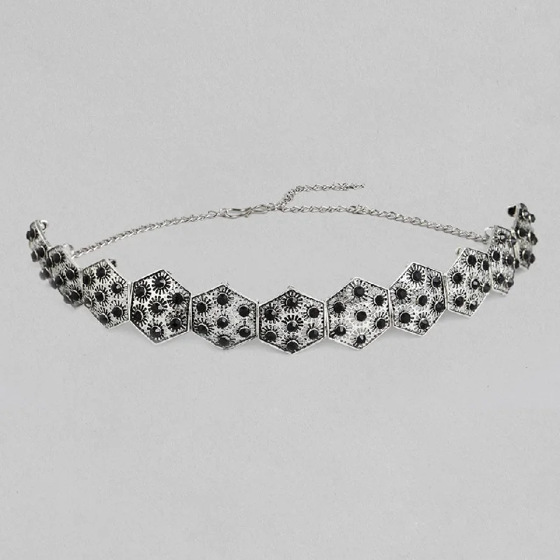 elegant everyday necklaces for women -Darshana Jewels Designer Oxidised Plated Black Stone Collar Necklace For Girls and Women