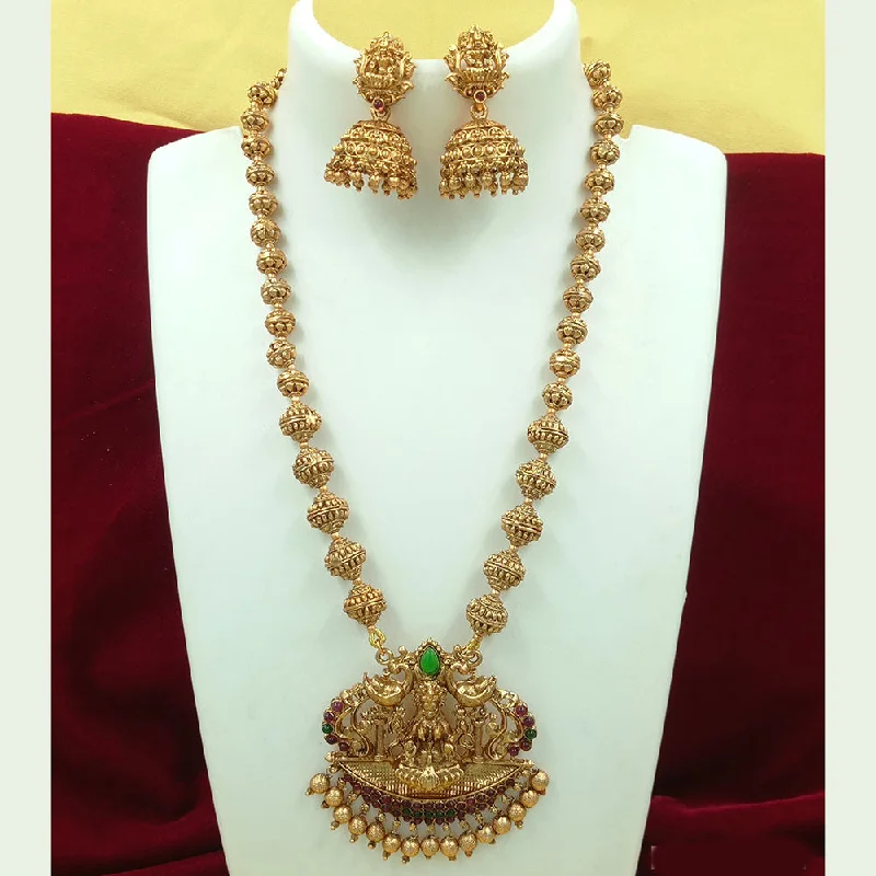 bohemian necklaces for women -Joyful Jewel Art Matte Gold Plated Pota Stone Temple Long Necklace Set