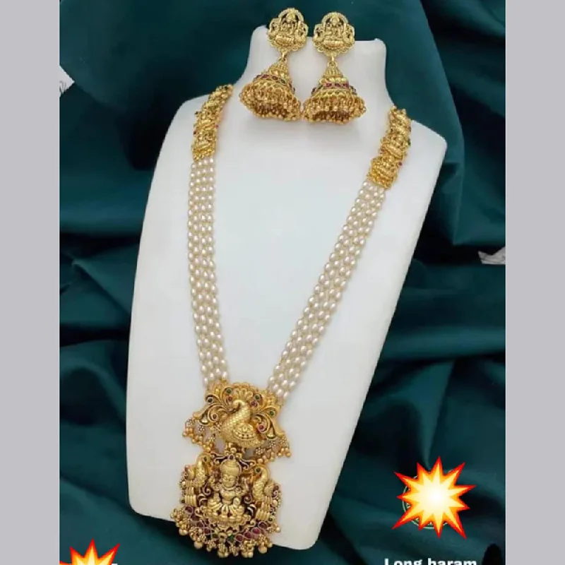 black diamond necklaces for women -Manisha Jewellery Gold Plated Pota Stone And Pearls Temple Necklace Set