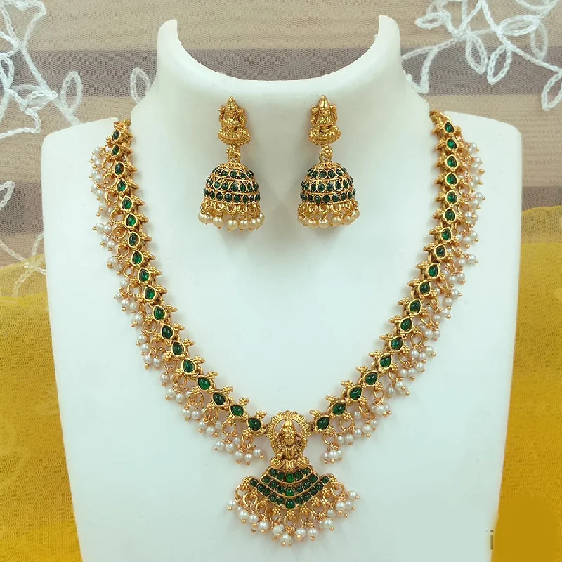 multi-layer necklaces for women -Joyful Jewel Art Matte Gold Plated Pota Stone Temple Necklace Set