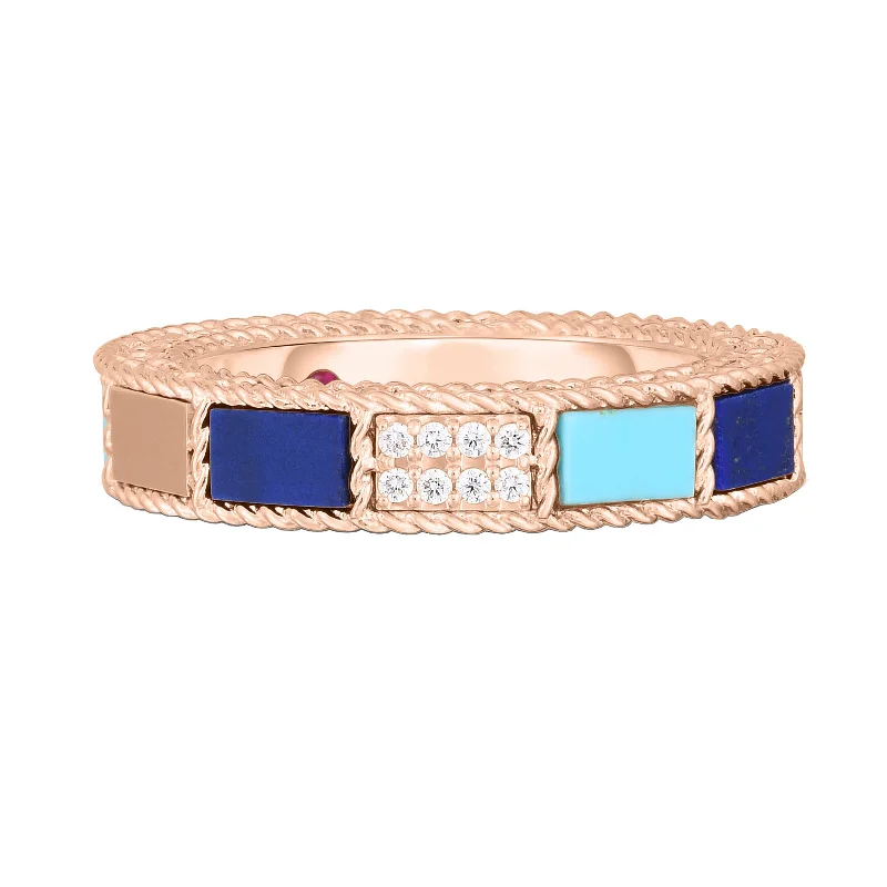 diamond rings for women -Art Deco Ring with Lapis Lazuli, Turquoise, & Diamonds