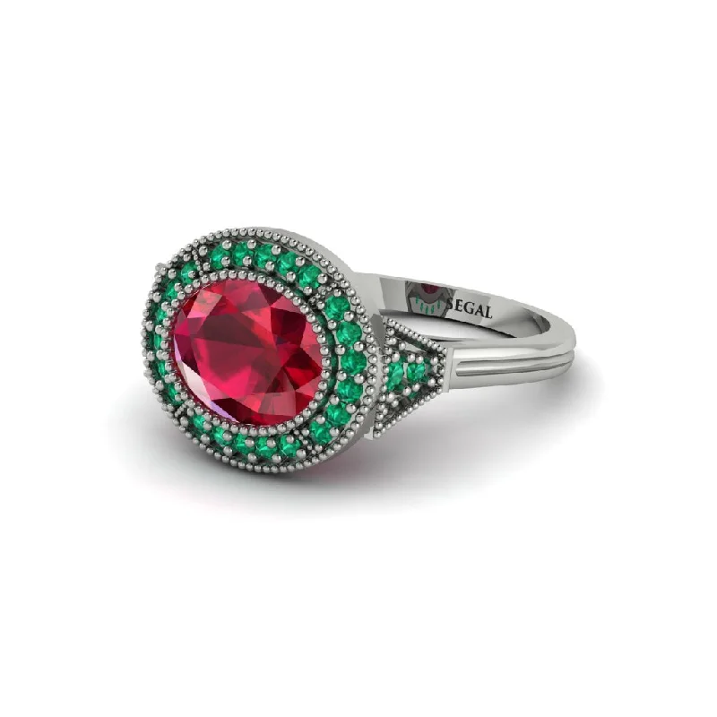 Oval Cut Ruby Milgrain Halo Engagement Ring - Alexandria No. 27