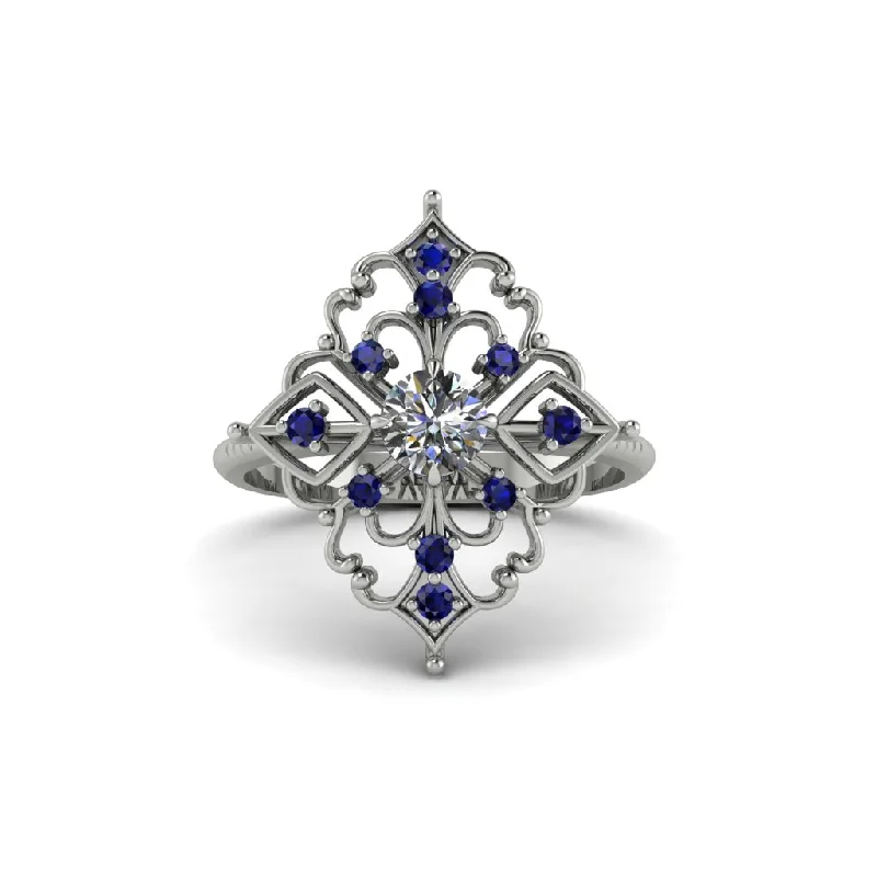 Sapphire Royal Filigree Cluster Engagement Ring - Zinnia No. 63