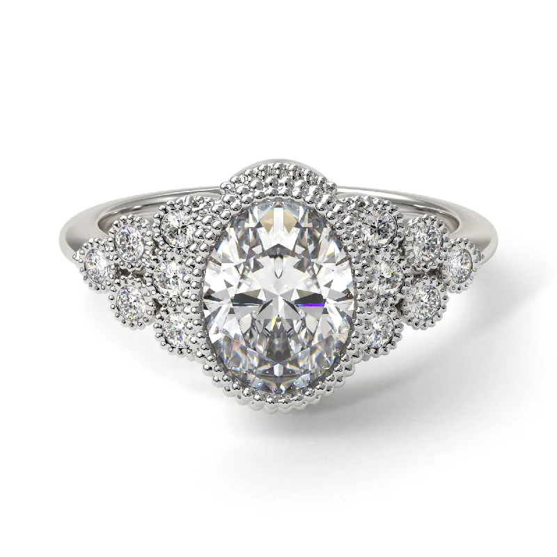 Diamond Milgrain Beaded Bezel Engagement Ring - Stacy No. 3