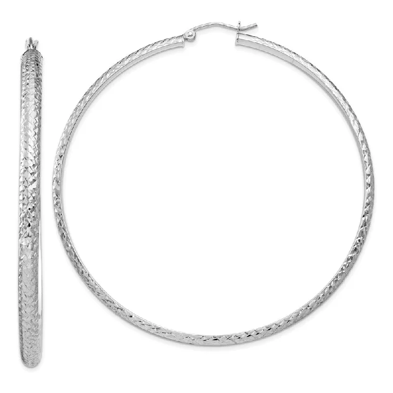 geometric earrings for women -3.5mm, Diamond Cut 14k White Gold Round Hoop Earrings, 65mm (2 1/2 In)