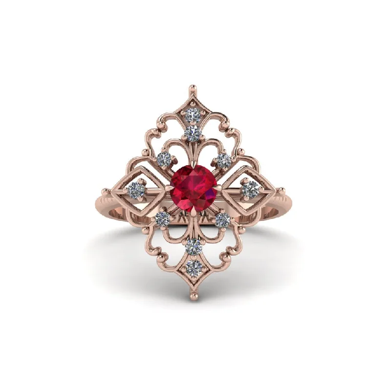 Diamond Royal Filigree Cluster Engagement Ring - Zinnia No. 11