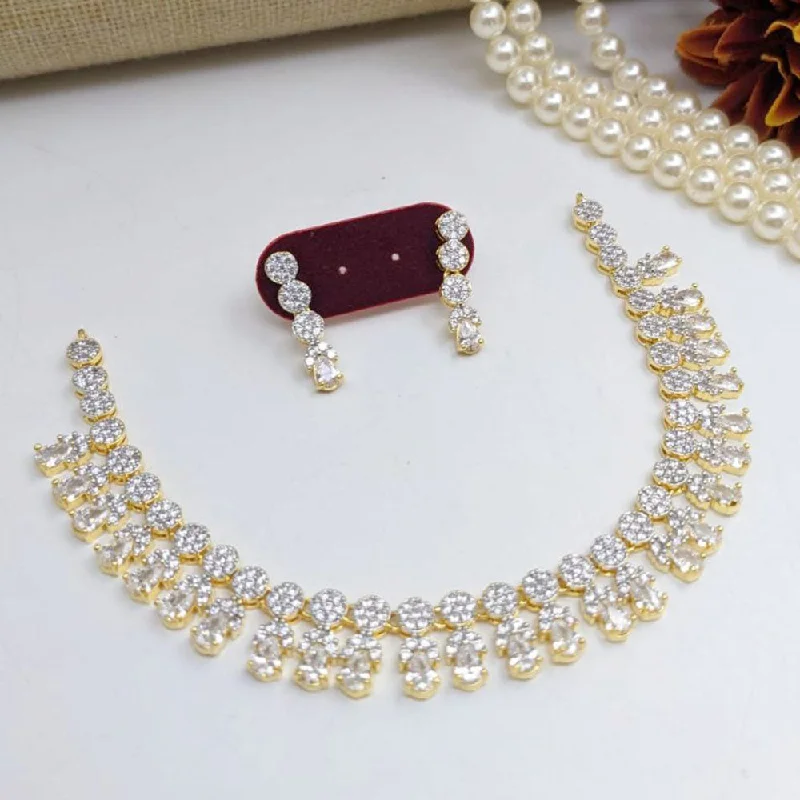 sapphire necklaces for women -Aamrapali Gold Plated American Diamond Necklace Set