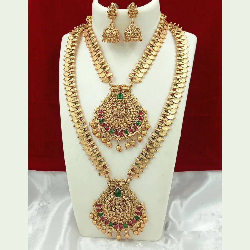 anniversary necklaces for women -Joyful Jewel Art Matte Gold Plated Pota Stone Temple Long Necklace Combo