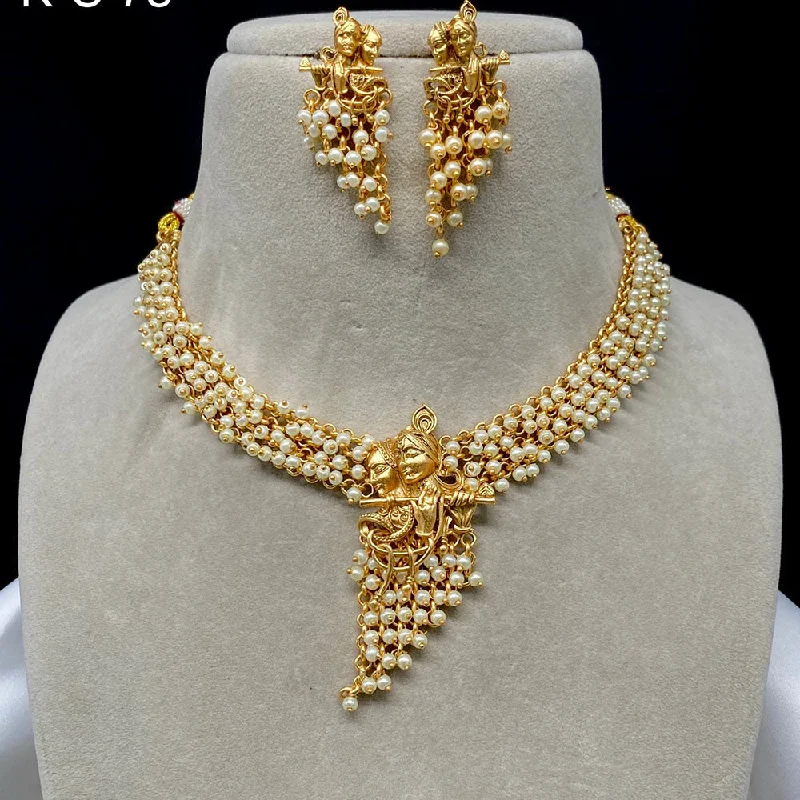 tiny heart necklaces for women -Royal Kundan Jewellery Gold Plated Pearls Temple Necklace Set