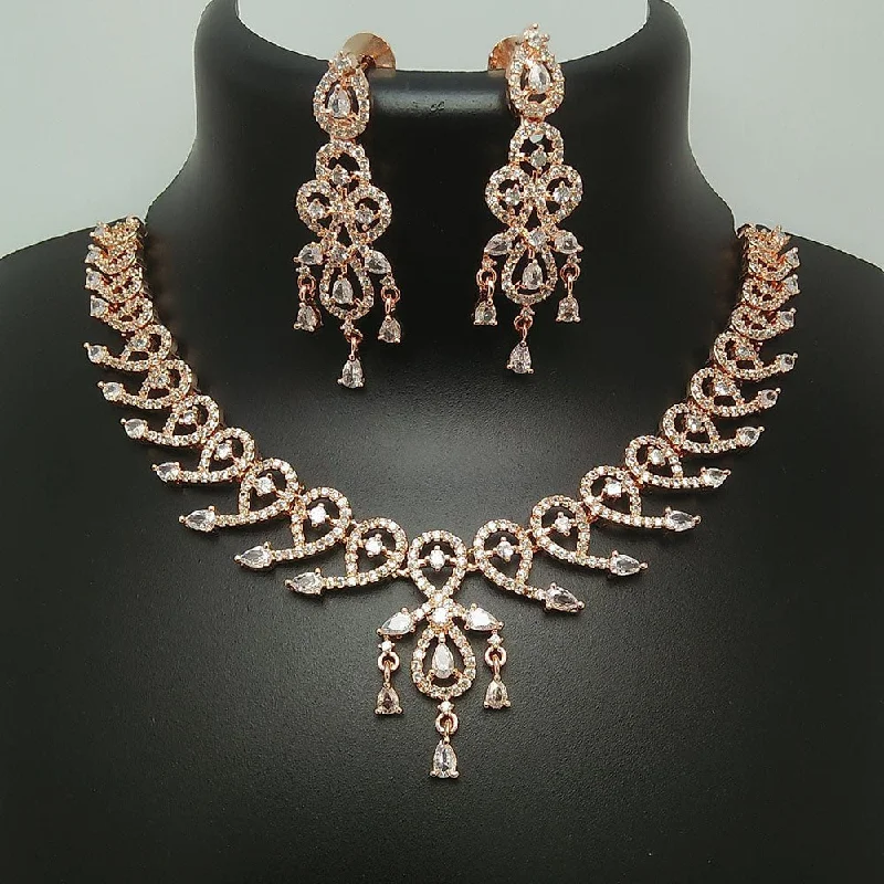 choker necklaces for women -Kavita Art Rose Gold Plated American Diamond Necklace Set