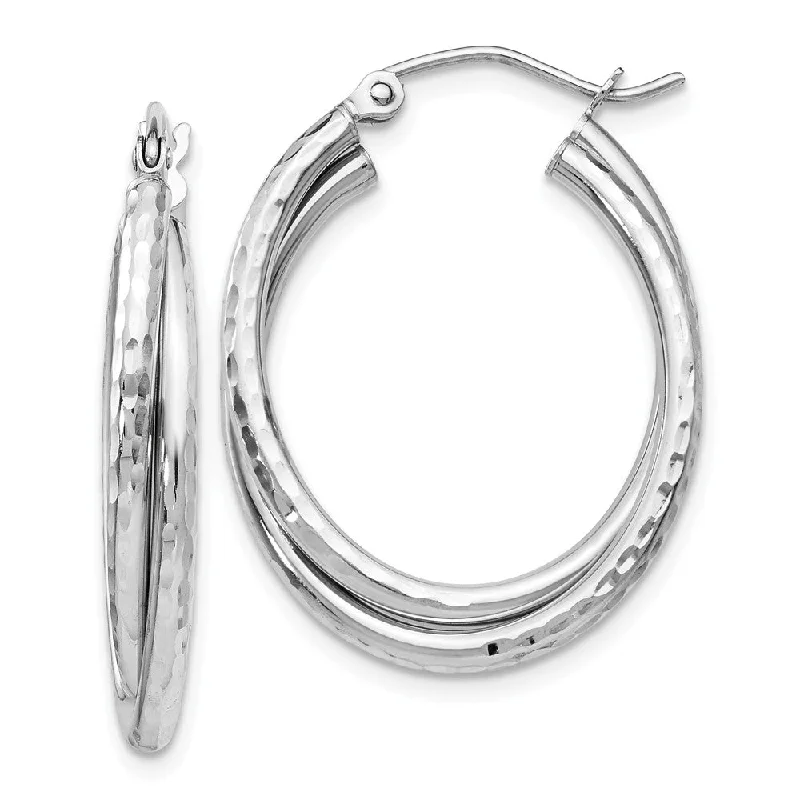 5mm x 28mm 14k White Gold Diamond-Cut Double Oval Hoop Earrings