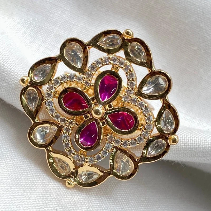 rose quartz rings for women -Royal Kundan Jewellery Gold Plated Crystal Stone Finger Ring