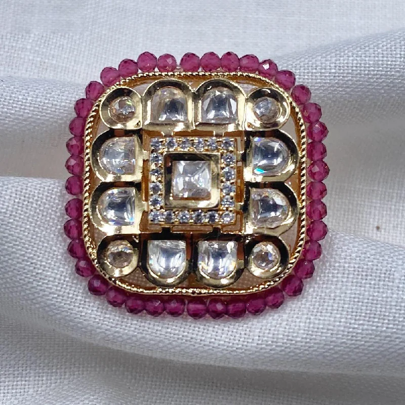 rose quartz rings for women -Royal Kundan Jewellery Gold Plated Polki Kundan And Beads Finger Ring