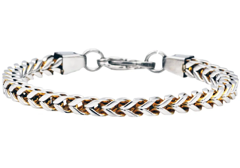 aesthetic bracelets for women -Mens Two Tone Gold Stainless Steel Franco Link Chain Bracelet