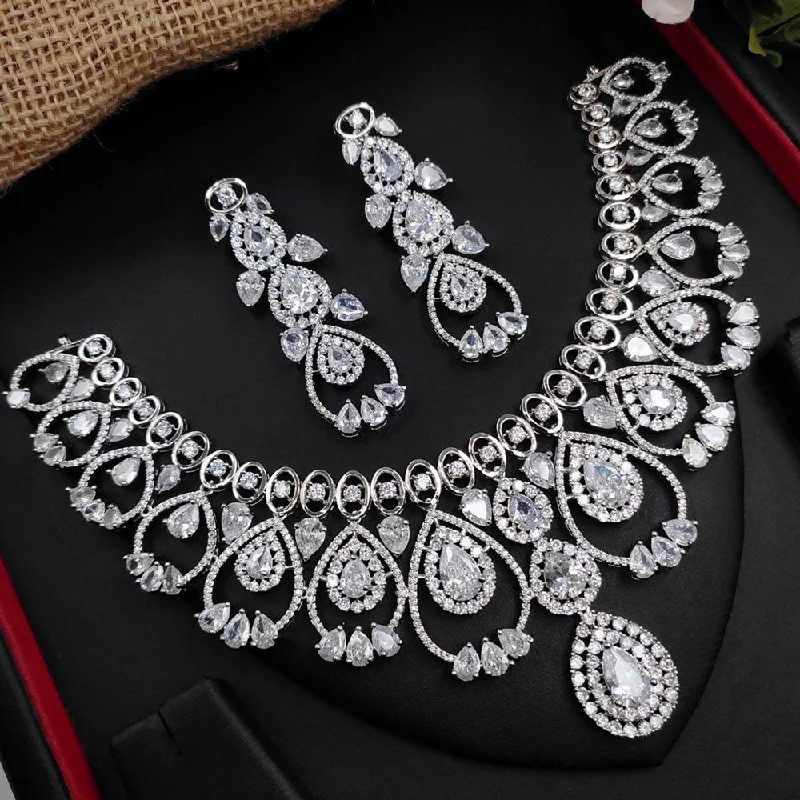 beaded necklaces for women -Aamrapali Silver Plated American Diamond Necklace Set