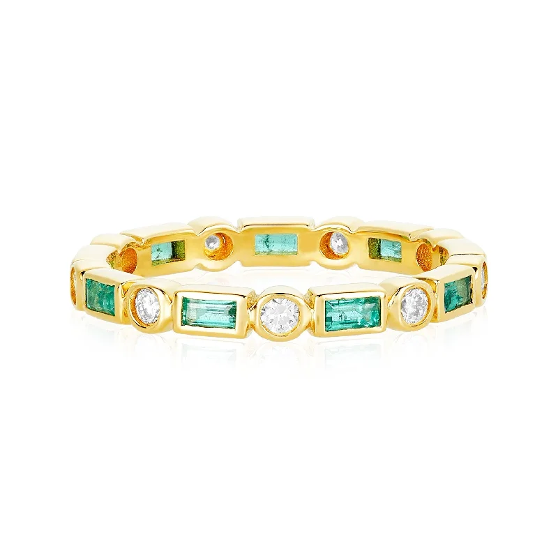 platinum rings for women -Emerald & Diamond Art Deco Band