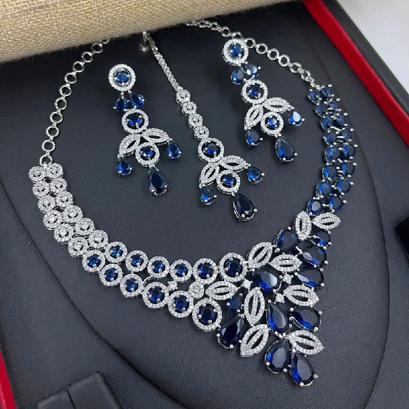 sun and moon necklaces for women -Aamrapali Silver Plated American Diamond Necklace Set