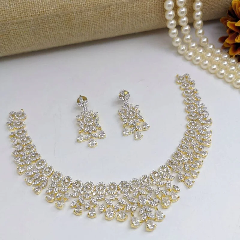 choker necklaces for women -Aamrapali Gold Plated American Diamond Necklace Set