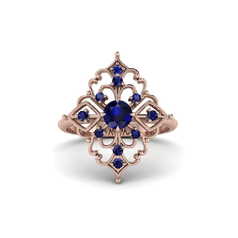 Sapphire Royal Filigree Cluster Engagement Ring - Zinnia No. 74