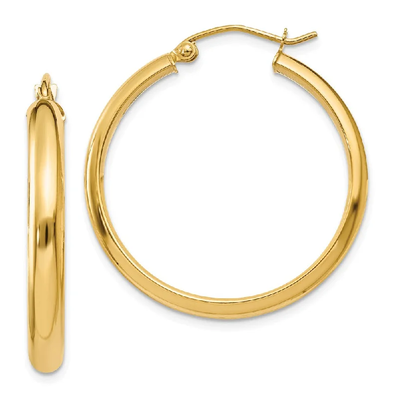 gothic earrings for women -3.75mm x 30mm Polished 14k Yellow Gold Domed Round Tube Hoop Earrings