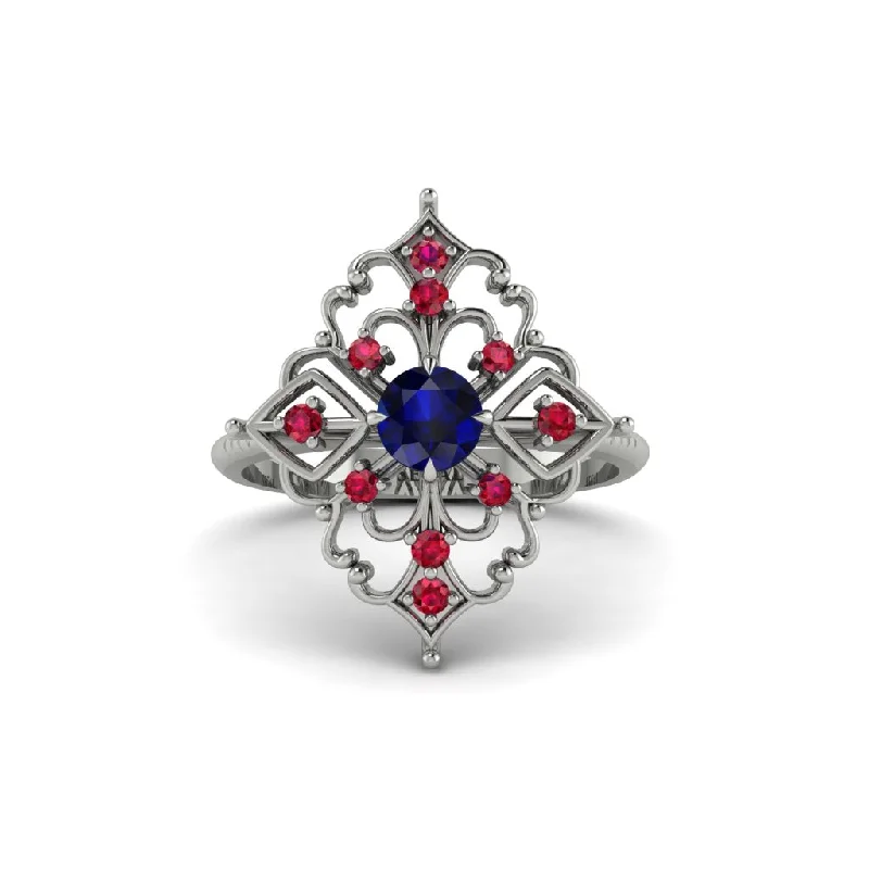 Ruby Royal Filigree Cluster Engagement Ring - Zinnia No. 60