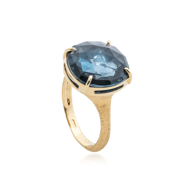 trendy rings for women -18k Yellow Gold London Blue Topaz Ring