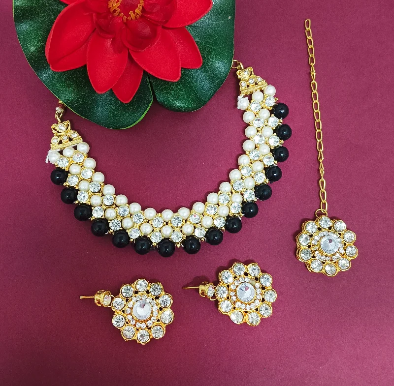 bar necklaces for women -Darshana Jewels Crystal Stone Gold Plated  Necklace Set