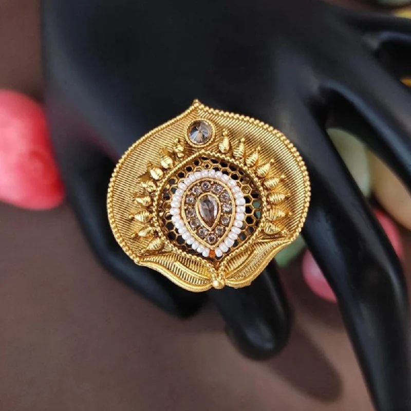 vintage rings for women -Heera Jewellers Gold Plated Crystal Stone Adjustable Ring