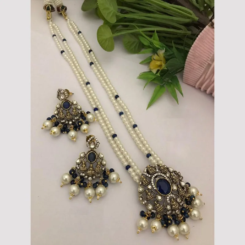 romantic necklaces for women -FS Collection Gold Plated Kundan Stone And Temple Long Necklace Set