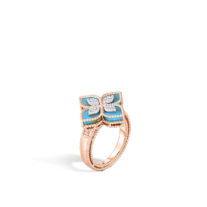 sapphire rings for women -Turquoise & Diamond Prince Flower Ring