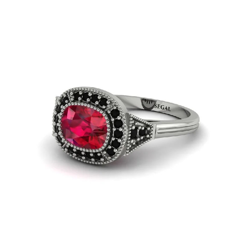 Cushion Cut Ruby Milgrain Halo Engagement Ring - Blake No. 42