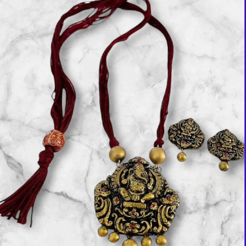 trendy aesthetic necklaces -VF Collection Gold Plated Terracotta Ganesh Necklace Set