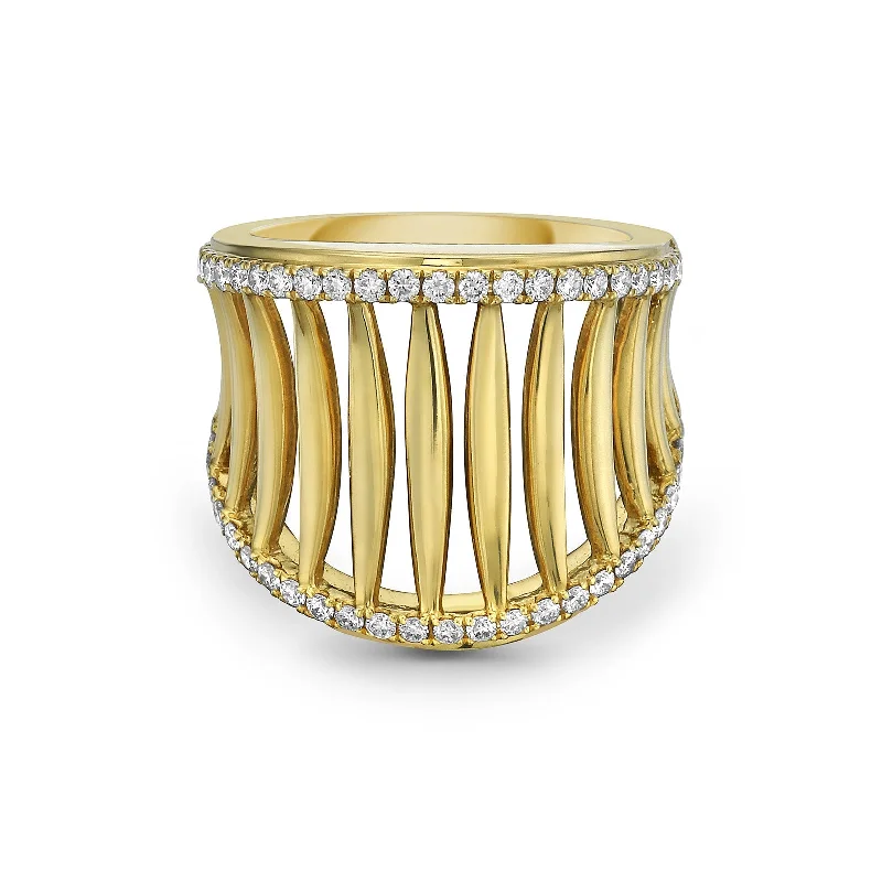 platinum rings for women -Diamond & Gold Birdcage Ring (20mm)