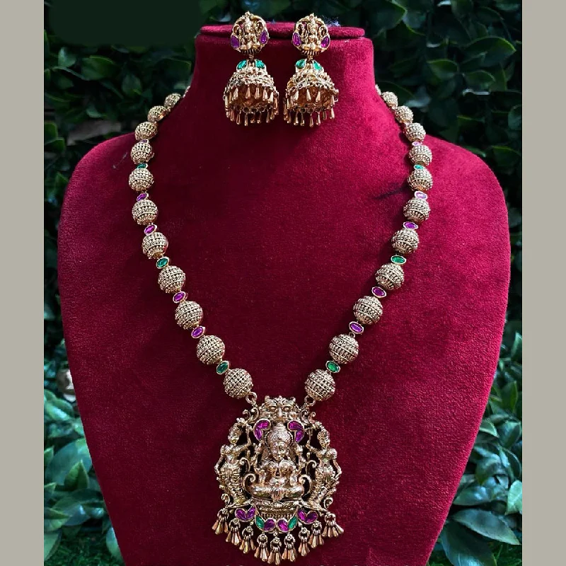 infinity loop necklaces -Royal Kundan Jewellery Gold Plated Pota Stone Temple Necklace Set