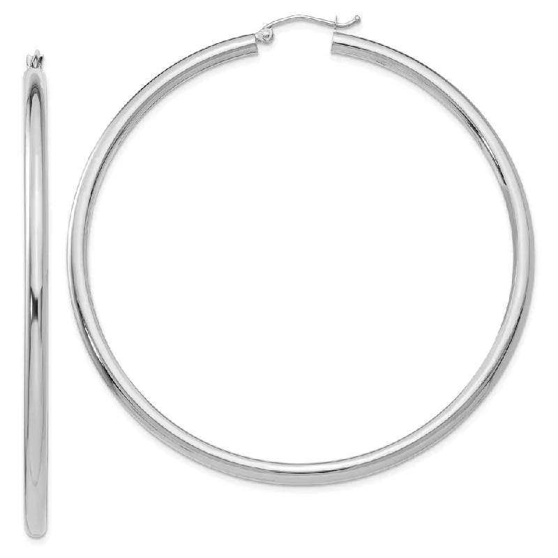 thick hoop earrings for women -3mm x 65mm 14k White Gold Classic Round Hoop Earrings