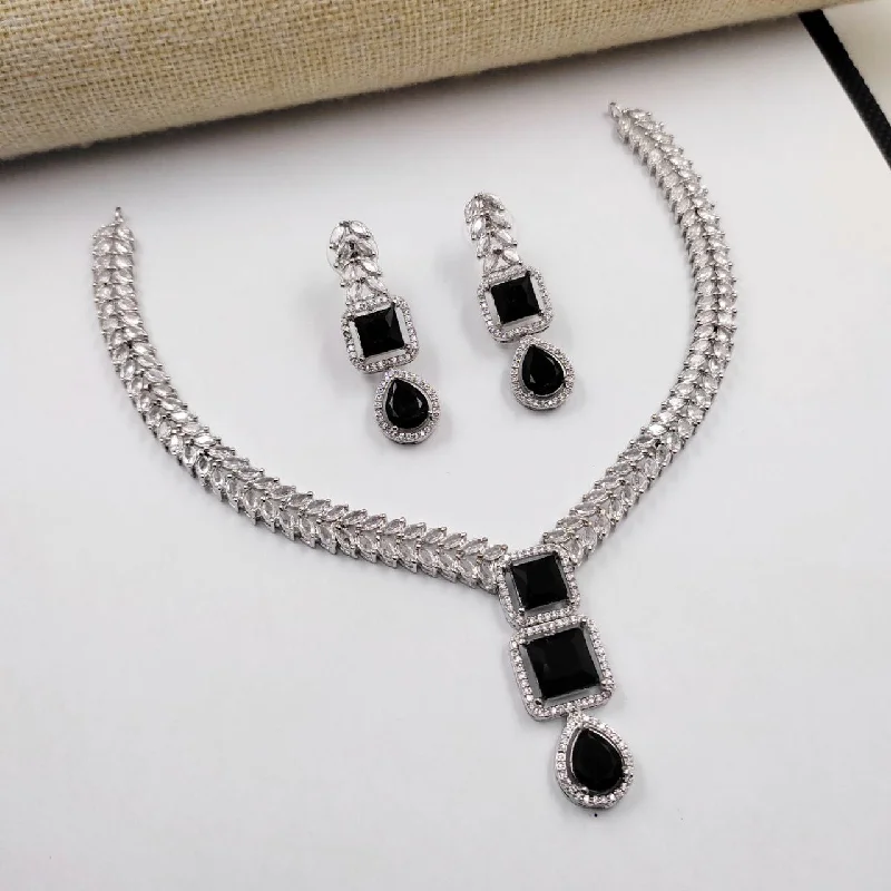 choker necklaces for women -Aamrapali Silver Plated American Diamond Necklace Set